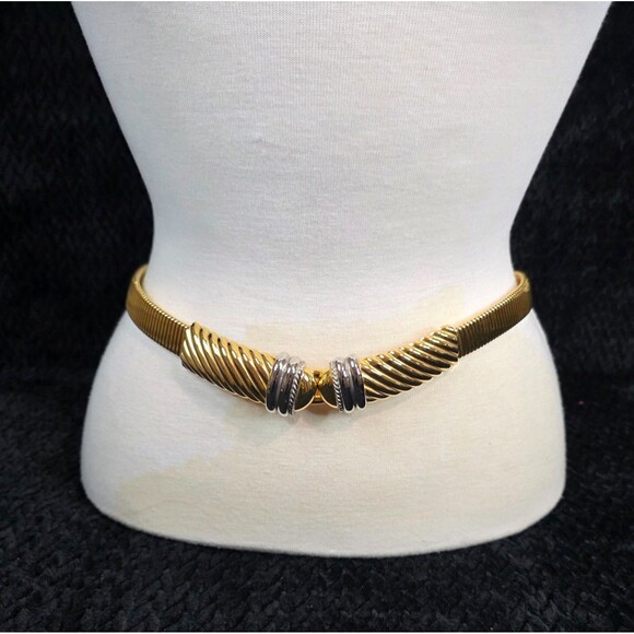 Vintage 1980s Gold-Tone Stretch Belt w/ Silver Accents – 29" - Picture 2 of 7